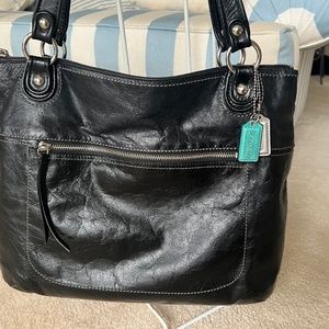 Large Black Leather Coach Tote, Purse, Handbag